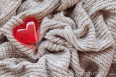 Knitted wool, red heart, valentine Stock Photo