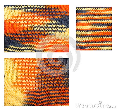 Knitted woolen pattern closeup. Set Stock Photo