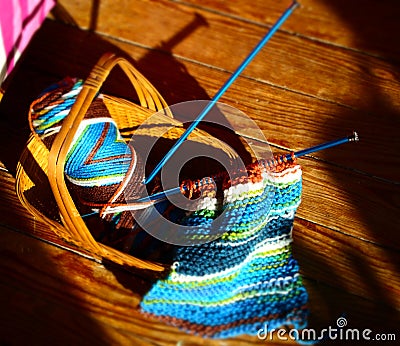 Knitting Basket Stock Photo