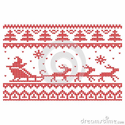 Knitting. Christmas vector background. Deers and snow Vector Illustration