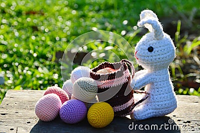Knitting Easter eggs Stock Photo