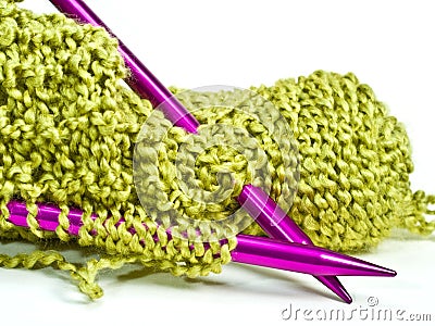 Knitting Needles and Yarn Stock Photo
