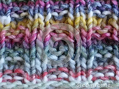 Knitting pattern closeup made with multicolor wool Stock Photo