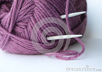 Knitting yarn and needles Stock Photo