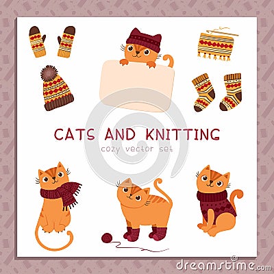Knitwear for cats flat vector illustrations set Stock Photo