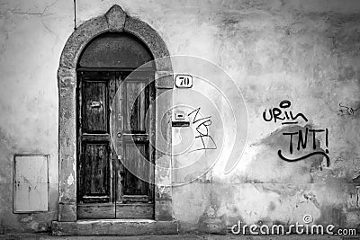 Knockers Wooden door of an entrance of the house Stock Photo