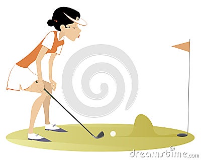 Golfer woman and problem to make a shot on the golf course Vector Illustration