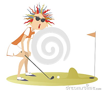 Golfer woman and problem to make a shot on the golf course Vector Illustration