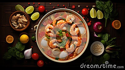 knolling photograph of Tom Yum Kung Thai food Stock Photo