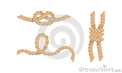 Knot as Complication of Cordage with Bend and Loop Vector Set Vector Illustration