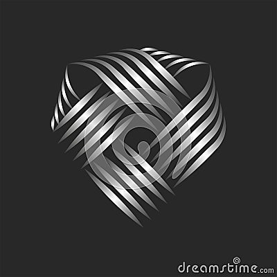 Knot logo in the shape of a diamond stone for a jewelry store or workshop, weaving thin parallel lines of silver threads Vector Illustration