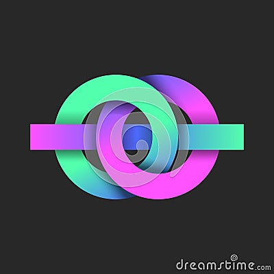Knot logo of the two overlapping circles and intertwining line vibrant gradient, chain links logotype creative design Vector Illustration