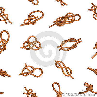 Knot rope pattern. Seamless print of different types of noose ropes for hiking and sea travel. Vector texture Vector Illustration