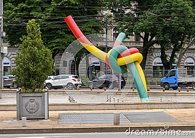 Knot sculpture in a fountain, Pazzale Luigi Cadorna, Milan, Italy Editorial Stock Photo