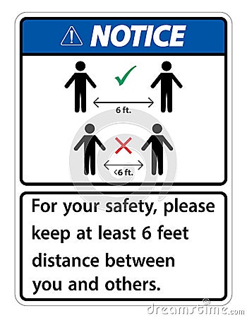 KNotice eep 6 Feet Distance,For your safety,please keep at least 6 feet distance between you and others Vector Illustration