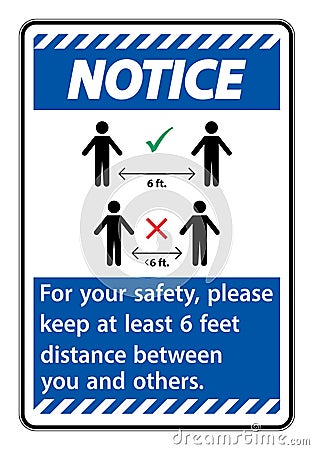 KNotice eep 6 Feet Distance,For your safety,please keep at least 6 feet distance between you and others Vector Illustration