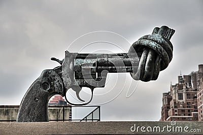 The knotted gun of United Nations Stock Photo