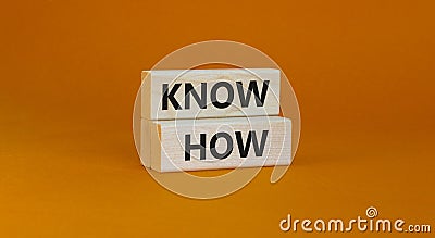 Know how symbol. Concept words `know how` on wooden blocks on a beautiful orange background. Business and know how concept, copy Stock Photo