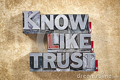 Know,like, trust words Stock Photo