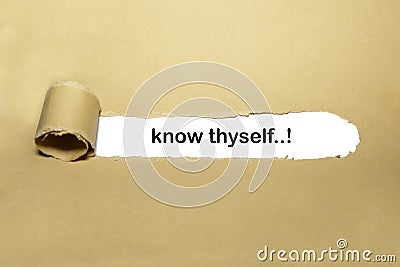 Text quote of know thyself Stock Photo
