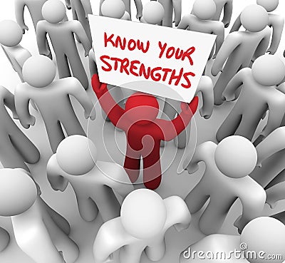 Know Your Strengths Man Holding Sign Abilities Stock Photo