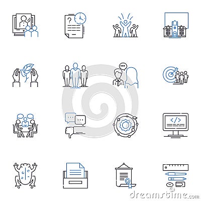 Knowledge building line icons collection. Collaboration, Reflection, Inquiry, Exploration, Discourse, Analysis Vector Illustration