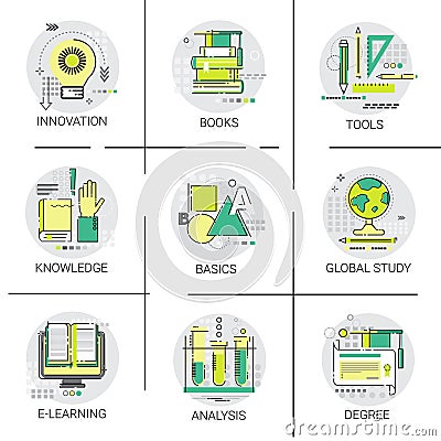 Knowledge Elearning Degree University Education Online Icon Set Vector Illustration