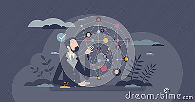 Knowledge graph with logic reason connections and tiny person concept Vector Illustration