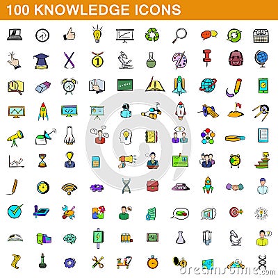 100 knowledge icons set, cartoon style Vector Illustration