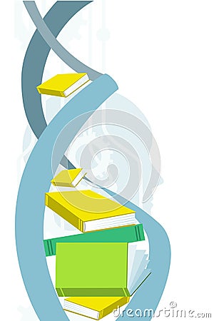 Knowledge and identity concept. DNA spiral, human head, and gears. Vectar illustration Vector Illustration