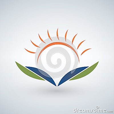 Knowledge logo design template,Sunset open book Education concept Stock Photo