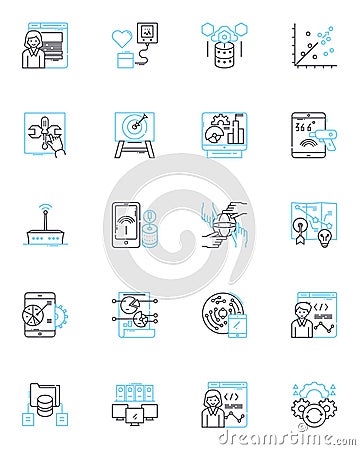 Knowledge organization linear icons set. Cataloging, Indexing, Taxonomy, Metadata, Classification, Thesaurus, Ontology Vector Illustration