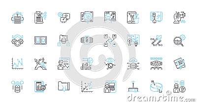 Knowledge organization linear icons set. Cataloging, Indexing, Taxonomy, Metadata, Classification, Thesaurus, Ontology Vector Illustration