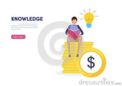 Knowledge is power concept. rich, success, idea, skills, education. Flat cartoon miniature illustration vector Cartoon Illustration