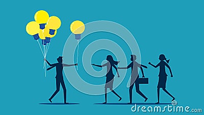 Knowledge sharing. businessman boss presents light bulb balloons to employees Vector Illustration