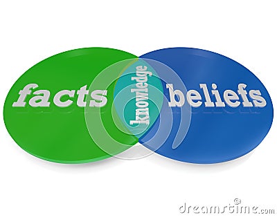 Knowledge is Where Facts and Beliefs Overlap Venn Diagram Stock Photo