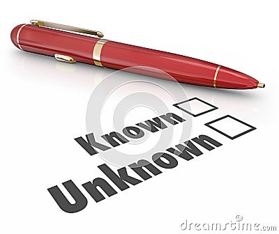 Known Vs Unknown Check Boxes Pen Filling Out Form Answer Question Stock Photo