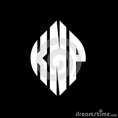 KNP circle letter logo design with circle and ellipse shape. KNP ellipse letters with typographic style. The three initials form a Vector Illustration