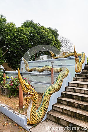 Snake body as handrail and head as newal post on Ko Samui Island, Thailand Stock Photo
