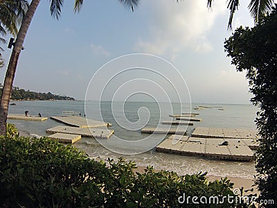 ko samui thailand beach with floating docks in the water. Stock Photo