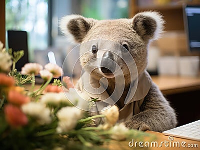 Koala bear as hotel receptionist in forest Stock Photo