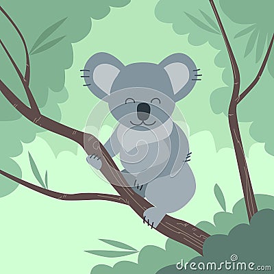 Koala Bear Jungle Tree Flat Vector Vector Illustration