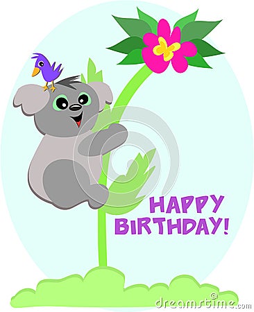 Koala Bear says Happy Birthday Vector Illustration