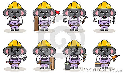 Cute and funny cartoon Koala being a handyman. Vector Illustration