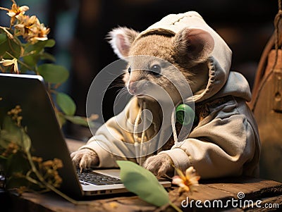 Koala freelancer working at laptop Stock Photo