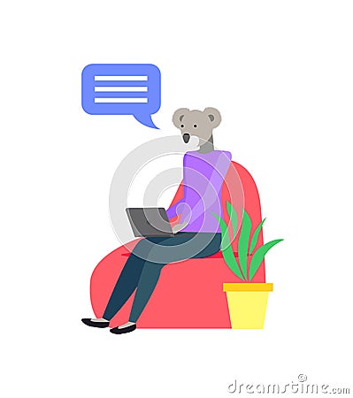 Character Working with Laptop, Koala and Pc Vector Vector Illustration