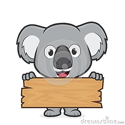 Koala holding a plank of wood Vector Illustration