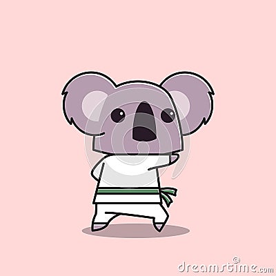 Koala Karate Taekwondo Punch Martial Arts Animal Flat Cartoon Character Vector Illustration