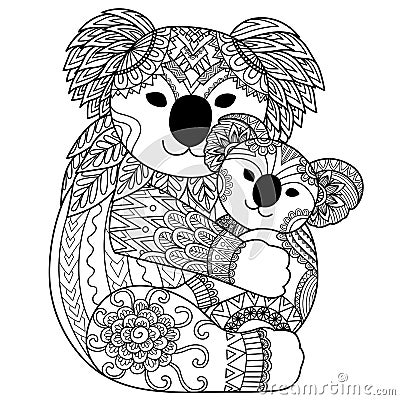 Koala mother cuddling her baby Vector Illustration