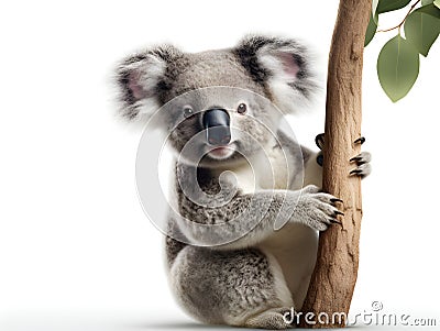 The koala is a possum (not bear) marsupial mammal. It has a bear-like appearance. Generative AI Stock Photo